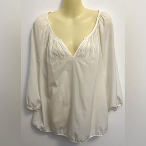 LOFT White Relaxed Blouse with 3/4 Sleeves size L